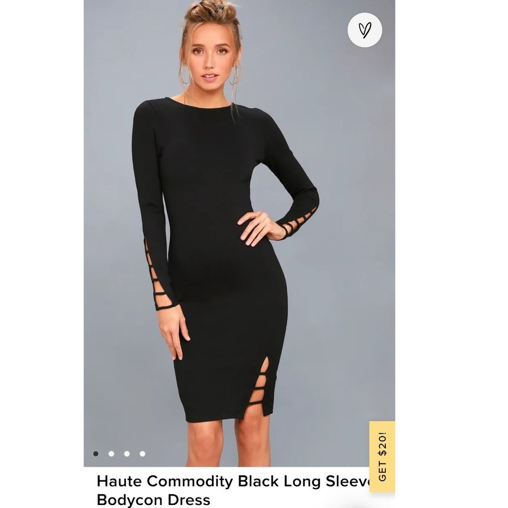 Lulu's Haute Commodity Long Sleeve Bodycon Dress Black Stretch Knit Size Small